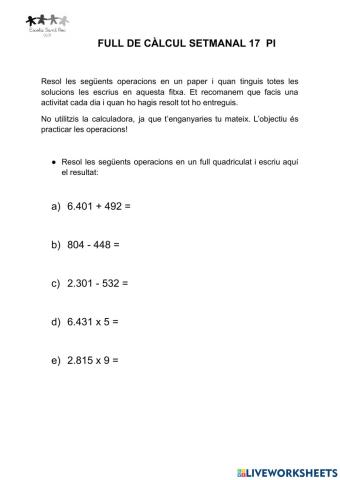 FULL DE CÀLCUL 17 PI 5è