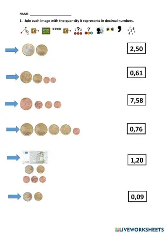 Monedas y números decimales