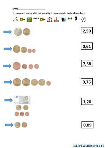 Monedas y números decimales
