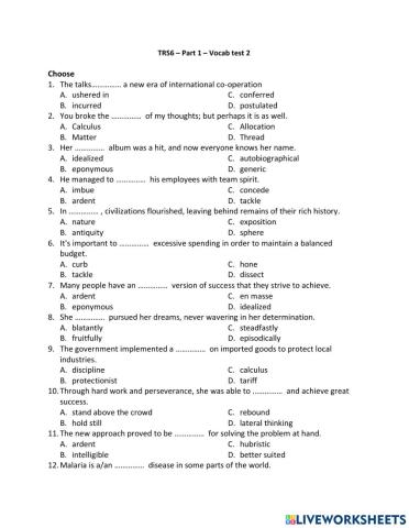 TRS6 - Part 1 - Vocabulary test