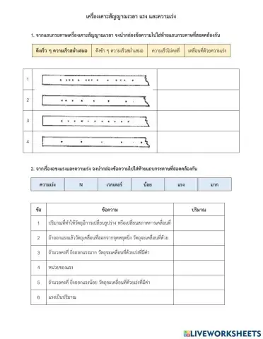 แถบกระดาษเครื่องเคาะสัญญาณเวลา แรง และความเร่ง