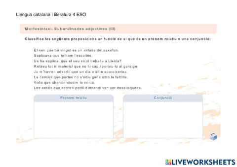 Indicar si -que- és un pronom relatiu o una conjunció