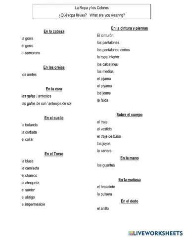 Clothes colors shopping verbs and reflexives