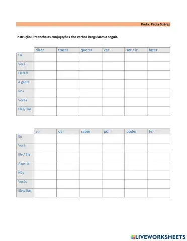 Pretérito Perfeito Simples Verbos Irregulares