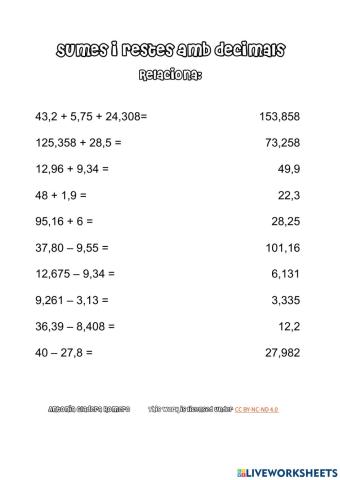 Sumes i restes de nombres decimals
