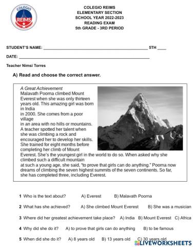 5th readin exam1 3rd trimester