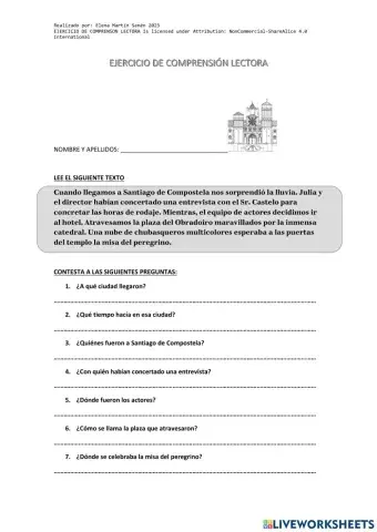 Ejercicio de comprension lectora 4primaria