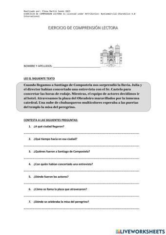 Ejercicio de comprension lectora 4primaria