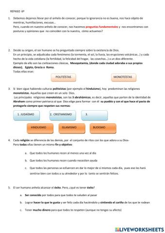 Repaso religiones su fin y su relación con el éxito