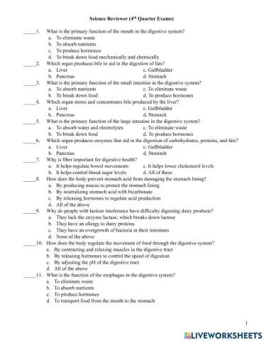 Science Reviewer on Digestive System