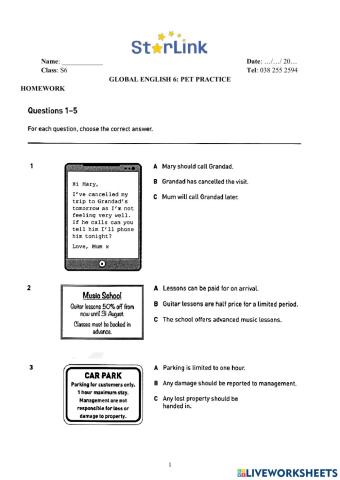 Foreign Teacher-S6-WEEK 39-PET PRACTICE