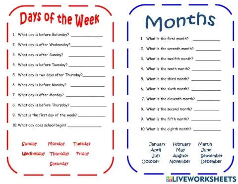 Months and Days of the week