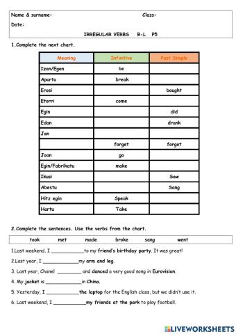 Irregular verbs