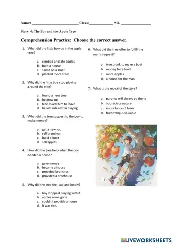 Comprehension Questions - The Boy and the Apple Tree