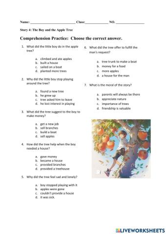 Comprehension Questions - The Boy and the Apple Tree