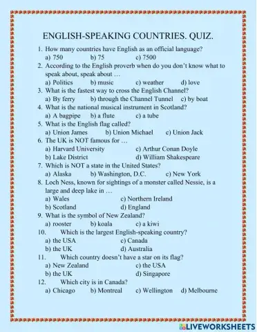 English-speaking countries. Quiz