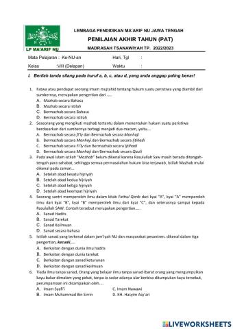 PAS Ke NU an kelas 8