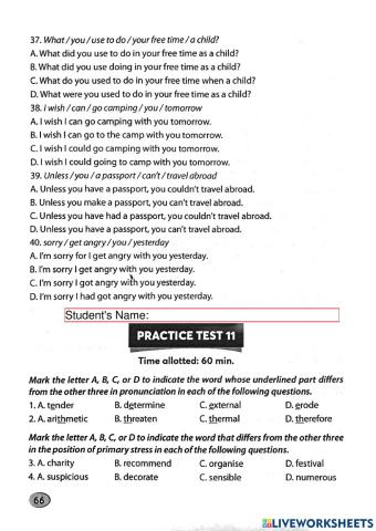 Ôn thi vào 10 - Practice Test 11