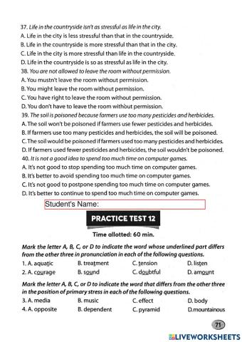 Ôn thi vào 10 - Practice Test 12