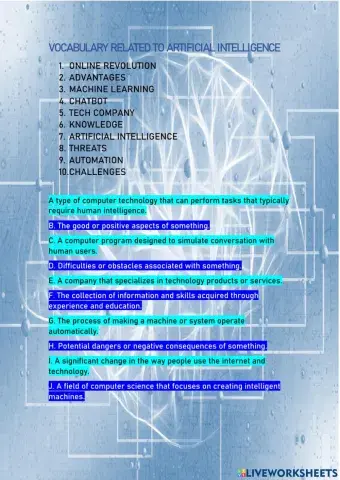 Vocabulary related to Artificial Intelligence