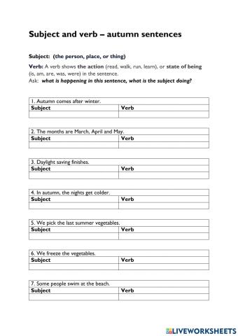 Subject and verb in simple autumn sentences