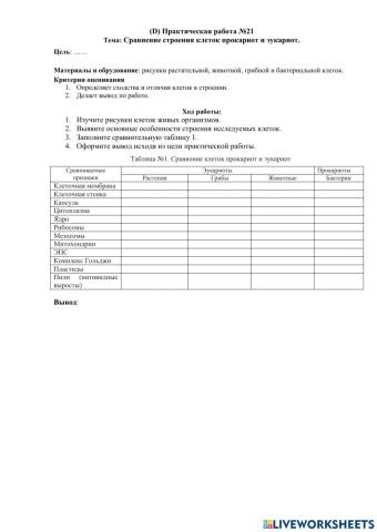 Сравнение эукариотических и прокариотических клеток