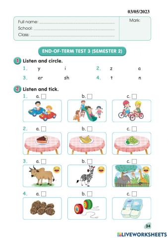 Đề thi hk2 tiếng anh 2 - đề 3