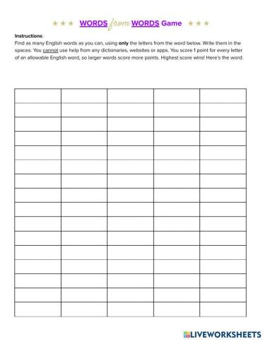 Words from Words Game - dishonesty