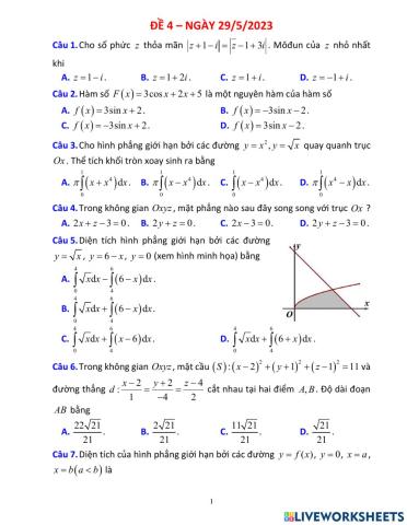 Đề ôn thi TN THPT 2023 - Toán - Đề 4