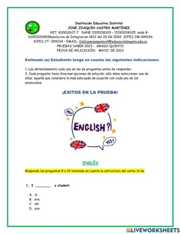 Prueba saber quinto. Ingles