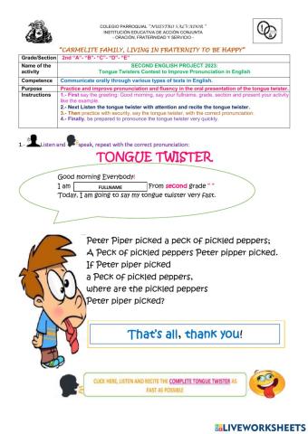 Tongue twister- peter- miss carmen