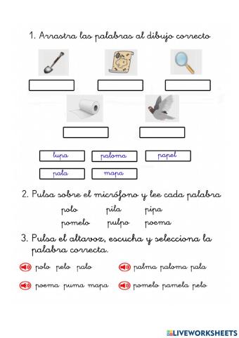 Evaluación lectura: Letra P