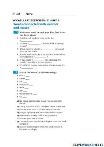 Vocabulary: weather and nature