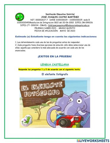 Prueba saber quinto. Lengua castellana