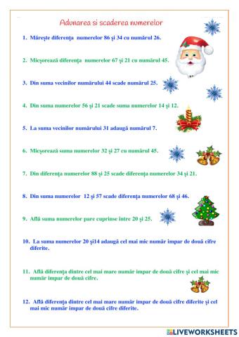 Repetăm adunarea și scăderea 0 - 100