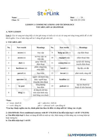 Viet Teacher-S6-WEEK 1-LESSON 1-VOCABULARY & GRAMMAR