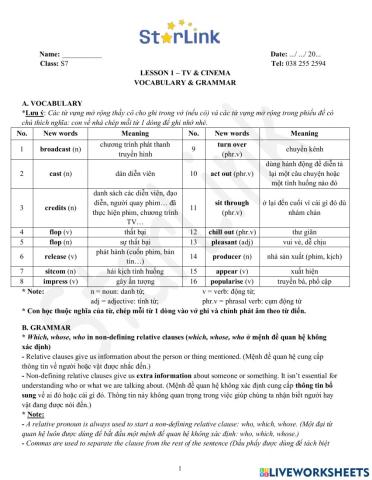 Viet Teacher-S7-Week 1-Lesson 1-Vocab & Grammar