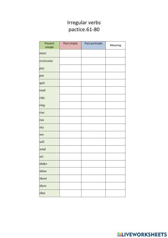 61 al 80 irregular verbs
