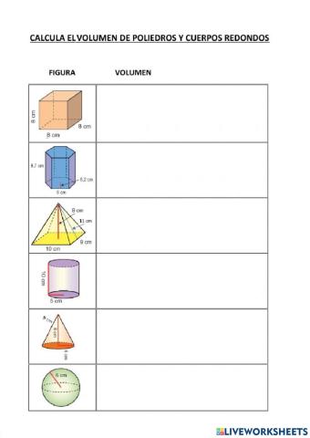 Volúmenes de poliedros y cuerpos redondos