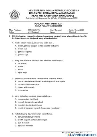 PAT Seni Budaya Kelas 8