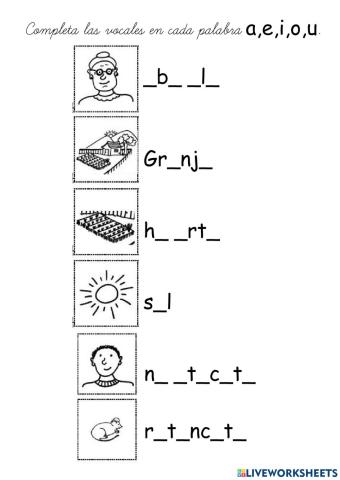 Completa las vocales en las palabras