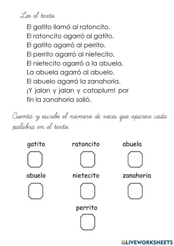 Selecciona las palabras y cuenta cuántas iguales hay