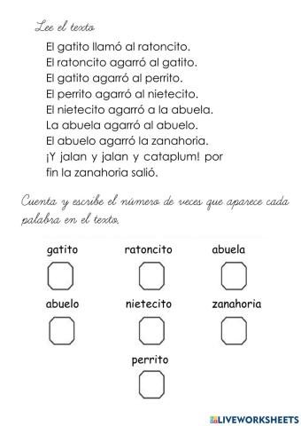 Selecciona las palabras y cuenta cuántas iguales hay