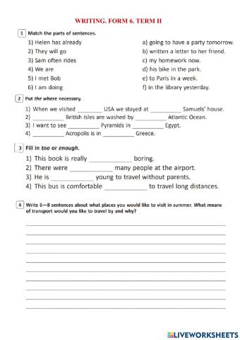 Wiriting. Form 6. term 2