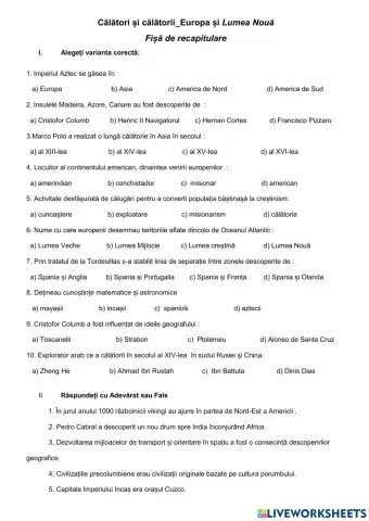 Călători și călătorii-Europa și Lumea Nouă