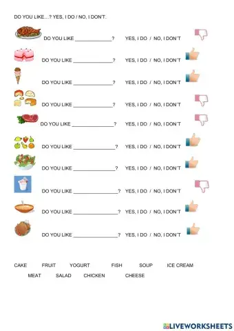 Do you like...? yes, i do - no, i don't