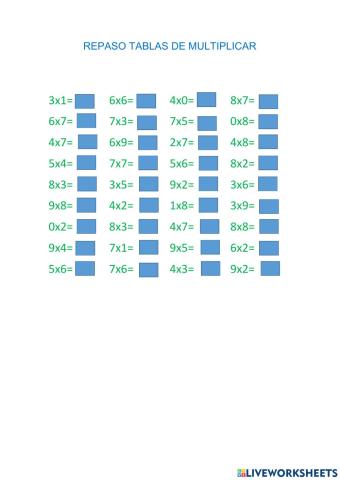 Repaso tablas multiplicar