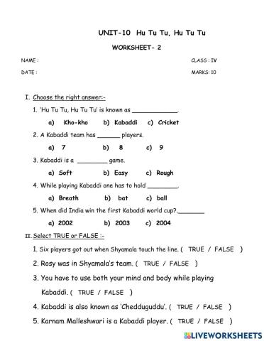 Unit 10. Hu Tu Tu, Hu Tu Tu,