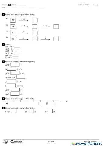 Kartkówka - liczby naturalne klasa 4