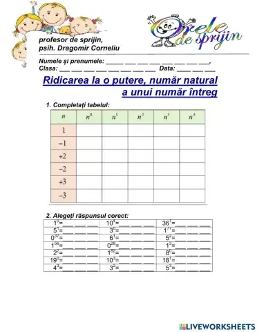 Ridicarea la o putere a unui numar intreg